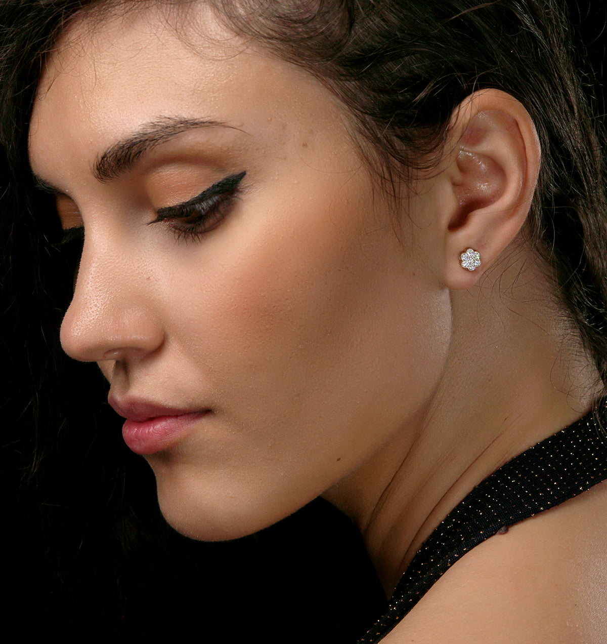 Lab Diamond Cluster Flower Earrings 0.25ct set in 9K Gold